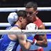 El boxeador cubano Saidel Horta (rojo) pelea contra el uzbeco Abdumalik Khalokov (azul) en la final de los 57 kg en el Campeonato Mundial de Taskent 2023. Foto: hjnews.com