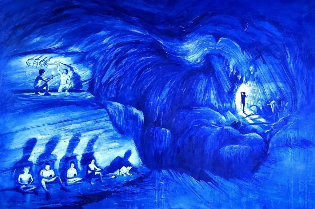 Alegoría de la caverna, 2020. Óleo sobre lienzo, 200 x 300 cm.

