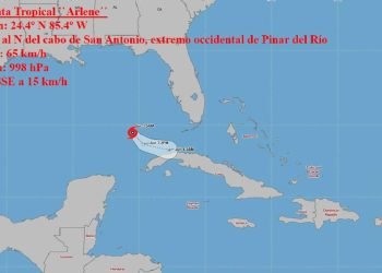Cono de trayectoria de la tormenta tropical Arlene. Imagen: Instituto de Meteorología de Cuba.