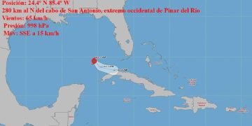 Cono de trayectoria de la tormenta tropical Arlene. Imagen: Instituto de Meteorología de Cuba.