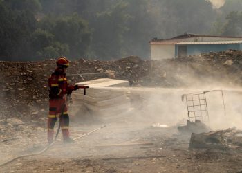 Un bombero en plena acción contra el incendio fuera de control que afecta a la isla griega de Rodas. Foto: Damianidis Lefteris / EFE.
