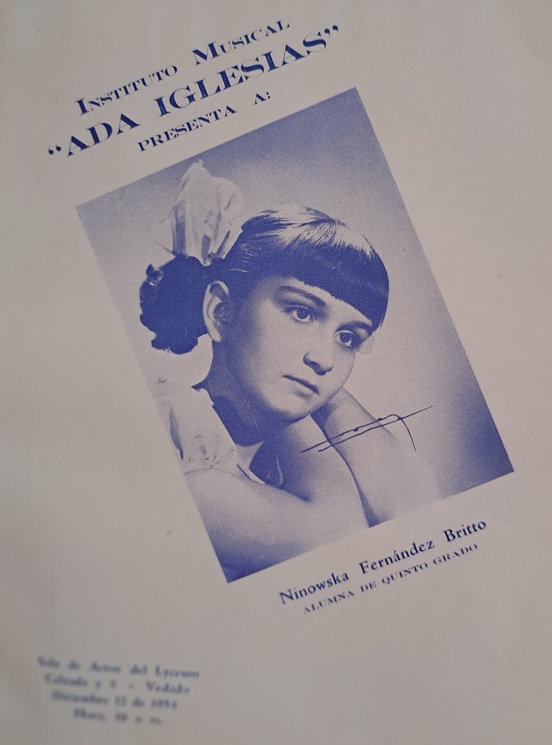 Primer recital de piano solo, diciembre de 1954. Instituto Musical Ada Iglesias. Lyceum de La Habana, Calzada y 8, Vedado.