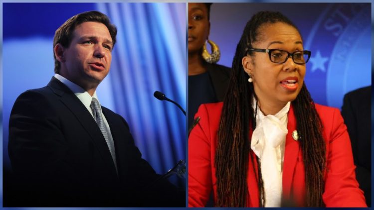 La fiscal estatal destituida Monique Warrell (a la derecha) y el gobernador DeSantis (a la derecha). | Ilustración CNN con fotos de AP.
