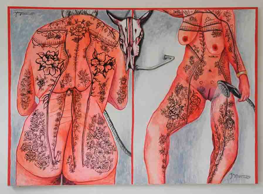 Rafael Zarza. “Mujeres tatuadas”, 2023. Acrílico sobre lienzo, 143 x 199 cm. Foto: Maité Fernández Barroso.