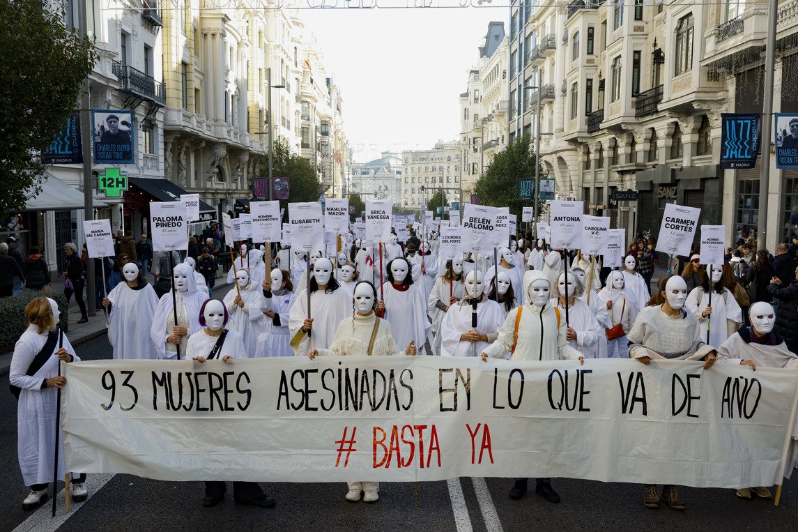 Manifestación del 25N, Día Internacional de la Eliminación de la Violencia contra la Mujer, convocada por el Foro de Madrid Contra la Violencia a las Mujeres. Foto: Juan Carlos Hidalgo / EFE.