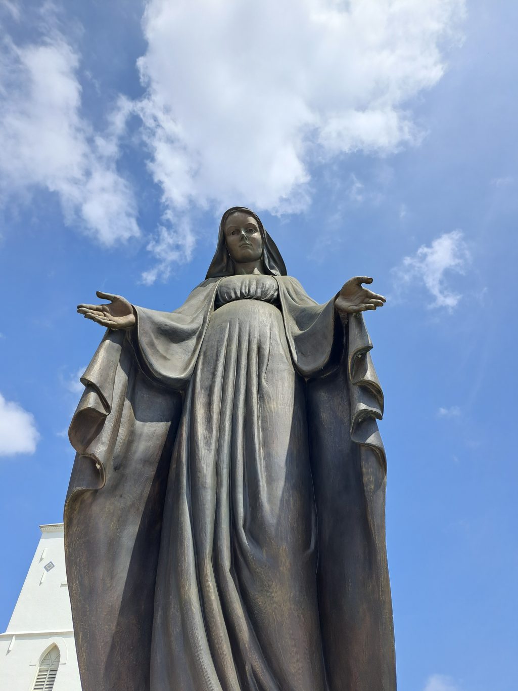 Statue of the Virgin Mary in front of the first Polish Catholic church built in Texas. Photo: Alex Fleites.