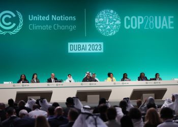 Sesión de la Conferencia de las Naciones Unidas sobre el Cambio Climático (COP28) de 2023, en Dubái, Emiratos Árabes Unidos, 11 de diciembre de 2023. Foto: EFE/EPA/ALI HAIDER.