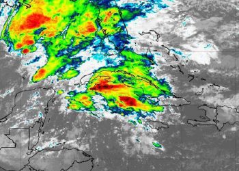 Zonas de lluvias en Cuba asociadas a un frente frío, el sábado 16 de diciembre de 2023. Foto: Imagen de sátelite.