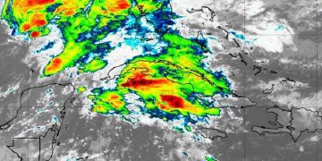 Zonas de lluvias en Cuba asociadas a un frente frío, el sábado 16 de diciembre de 2023. Foto: Imagen de sátelite.
