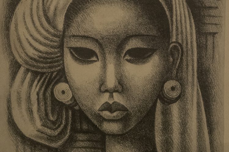 “Retrato de mujer” (detalle), de Miguel Covarrubias (1904-1957). Litografía sobre cartulina; 280 x 215 mm.