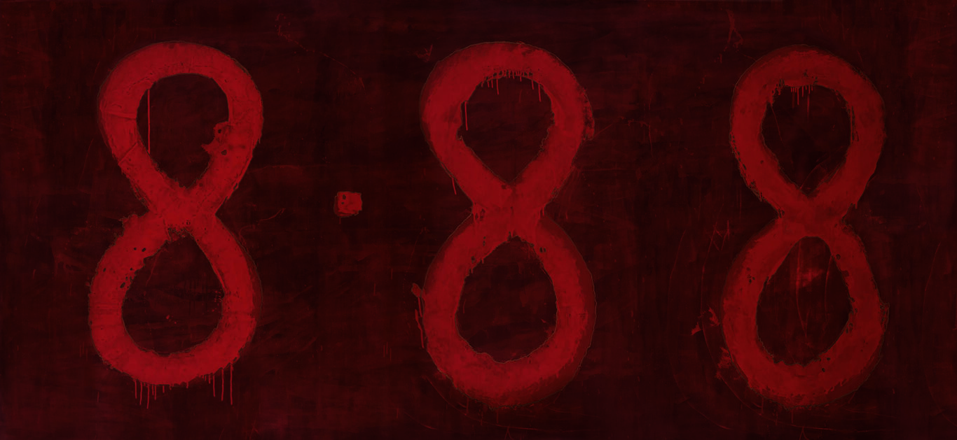 S/t., 2004. De la serie “Rojo”. Pintura de esmalte sobre lienzo, 130 x 300 cm.
