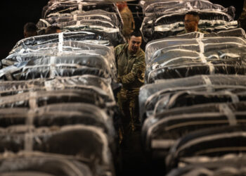 Cargamento con ayuda humanitaria para la población de Gaza. Foto: Fuerza Aérea de los Estados Unidos/EFE.