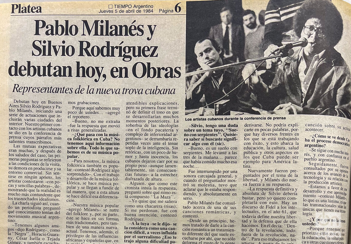 Page dedicated by the newspaper Tiempo Argentino to the press conference offered by Silvio and Pablo.