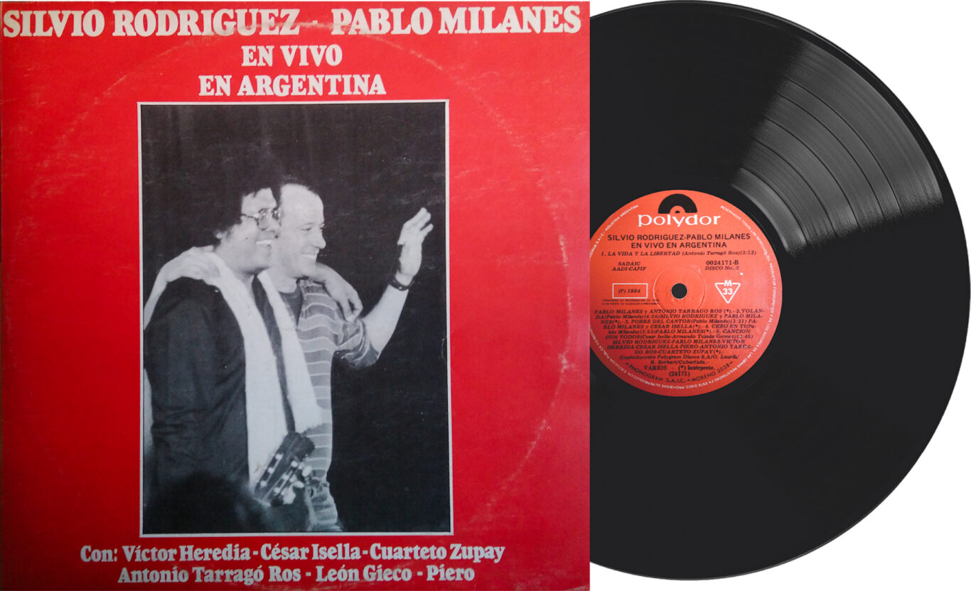 Cover of the double LP titled Silvio Rodríguez – Pablo Milanés: En vivo en Argentina.