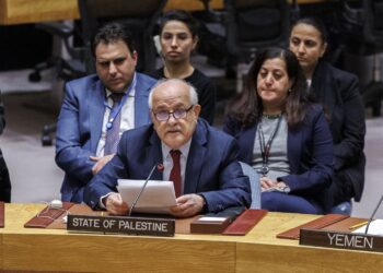 El embajador de Palestina en la ONU, Riyad Mansour, durante una sesión del Consejo de Seguridad en Nueva York. Foto: Sarah Yenesel / EFE.