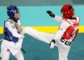 Lilisbet Rodríguez Rivero, de Cuba, combate en 47 kg frente a Claudia Romero, de México, en semifinal del taekwondo de los VII Juegos Parapanamericanos Santiago 2023. FOTO: Calixto N. Llanes/JIT.