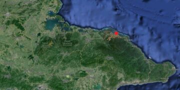 Mapa de localización del sismo perceptible en Moa, Holguín, el 8 de mayo de 2024. Foto: Facebook/Enrique Diego Arango Arias.