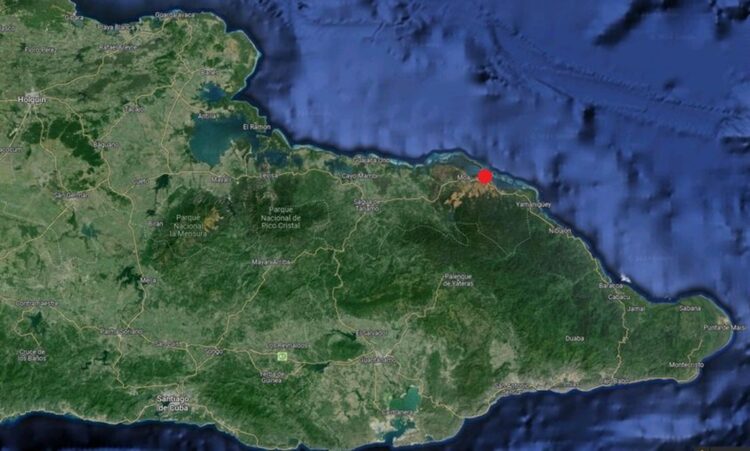 Mapa de localización del sismo perceptible en Moa, Holguín, el 8 de mayo de 2024. Foto: Facebook/Enrique Diego Arango Arias.