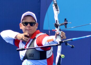 El arquero cubano Hugo Franco durante la ronda de matches de los Juegos Olímpicos de París 2024. Foto: Ricardo López Hevia.