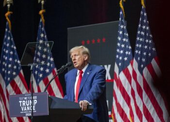 Donald Trump en un mitin en Asheville, Carolina del Norte, 14 de agosto de 2024. TFoto: EFE/EPA/SEAN MEYERS.