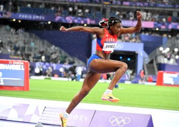 Leyanis Pérez durante la final del triple salto femenino en los Juegos Olímpicos de París 2024. Foto: Ricardo López Hevia.