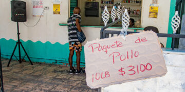 Venta de pollo y otros productos alimenticios en un negocio privado de La Habana. Foto: Otmaro Rodríguez.