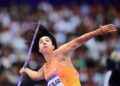 La cubana Yulenmis Aguilar, que compite por España, durante el lanzamiento de la jabalina en los Juegos Olímpicos de París. Foto: Christian Bruna / Archivo.