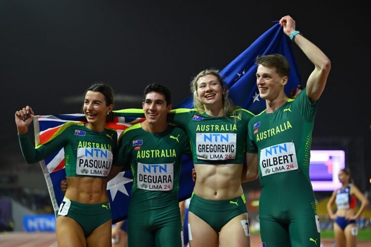 Australia dejó plusmarca para la región de Oceanía en la jornada inaugural, gracias al relevo mixto de 4x400 metros, que detuvo los cronómetros en 3:19.27 minutos. Foto: @WorldAthletics