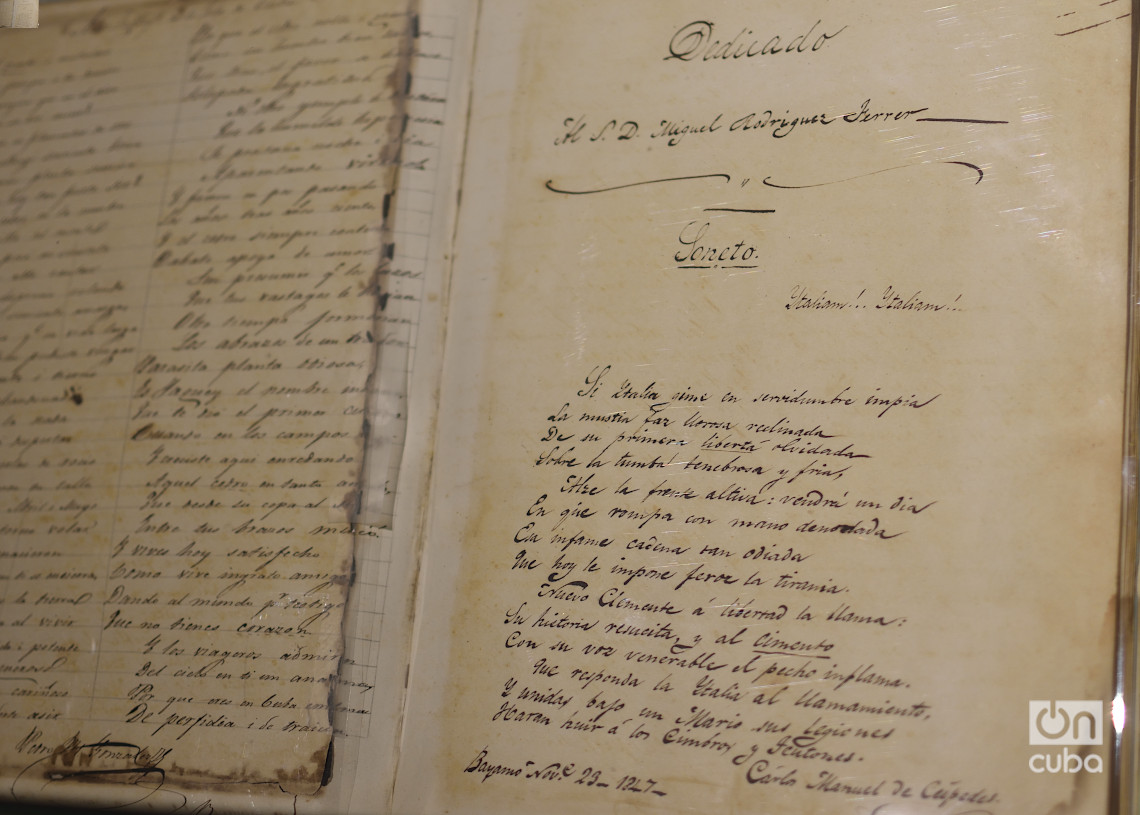 Soneto de  Carlos Manuel de Céspedes fechado el 23 de noviembre de 1847. Foto: Otmaro Rodríguez.