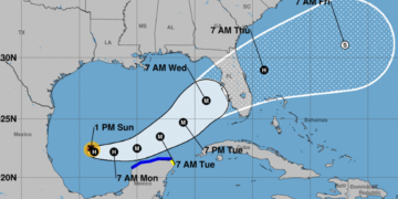 Cono de trayectoria del huracán Milton, el noveno de la actual temporada. Gráfico: nhc.noaa.gov