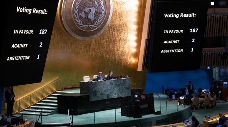 Votación en la Asamblea General de la ONU de la resolución cubana contra el embargo de EE.UU., en 2023. Foto: news.un.org / Archivo.