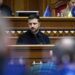 El presidente ucraniano Volodímir Zelenski, durante un discurso en el parlamento de su país. Foto: EFE / EPA / SERVICIO DE PRENSA PRESIDENCIAL DE UCRANIA / ARCHIVO.