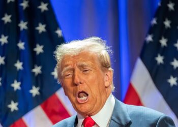 El presidente electo de Estados Unidos, Donald Trump,  durante una reunión con los republicanos de la Cámara de Representantes en el hotel Hyatt Regency de Washington DC el pasado 13 de noviembre de 2024. Foto: EFE/EPA/ALLISON ROBBERT / POOL