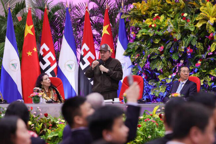 Ortega habla durante la XVII Cumbre Empresarial China-LAC, este lunes, en managua. Foto: Presidencia De Nicaragua/EFE.