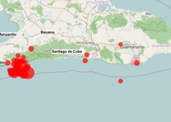 Mapa del Servicio Sismológico Nacional de Cuba con sismos registrados recientemente en la región oriental. Gráfico tomado del perfil de Facebook del Dr. Enrique Arango Arias.