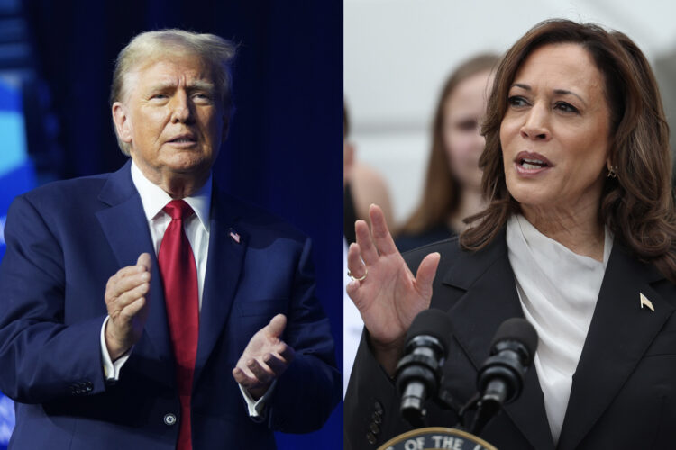 Los candidatos a la presidencia de Estados Unidos: el expresidente Donald Trump y a la vicepresidenta Kamala Harris. Foto: EFE/ Ting Shen / Pool.