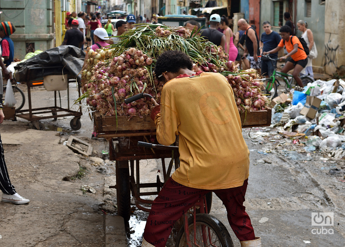 Carretillero en La Habana, el último fin de semana de 2024. Foto: Otmaro Rodríguez.