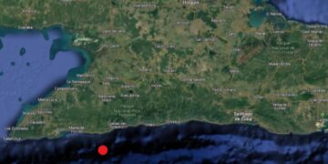 En rojo, epicentro de sismo perceptible en el oriente de Cuba, el 13 de diciembre de 2024. Gráfico tomado del perfil de Facebook de Enrique Diego Arango Arias.