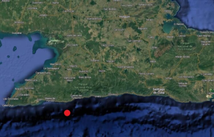 En rojo, epicentro de sismo perceptible en el oriente de Cuba, el 13 de diciembre de 2024. Gráfico tomado del perfil de Facebook de Enrique Diego Arango Arias.