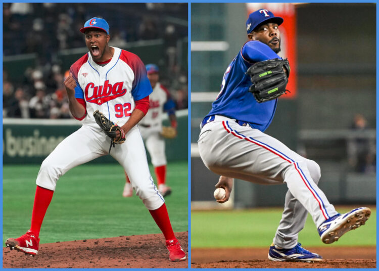 Raidel Martínez (izquierda) y Aroldis Chapman (derecha).