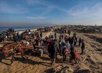 Al menos 1,9 millones de personas (o nueve de cada diez) en toda la Franja de Gaza están desplazadas internamente, incluidas personas que han sido desplazadas repetidamente. Foto: EFE/EPA/MOHAMMED SABER.