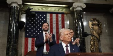 El presidente Donald Trump en su discurso frente a las dos cámaras del Congreso de Estados Unidos, el 4 de marzo de 2025. Foto: WIN MCNAMEE / POOL / EFE / EPA.