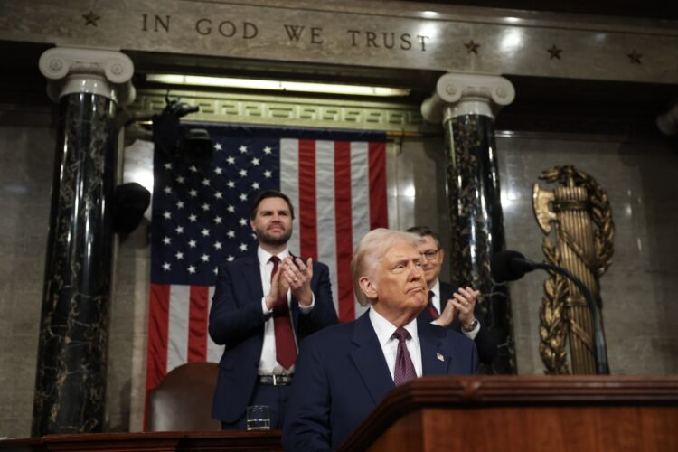 El presidente Donald Trump en su discurso frente a las dos cámaras del Congreso de Estados Unidos, el 4 de marzo de 2025. Foto: WIN MCNAMEE / POOL / EFE / EPA.