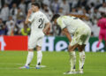 El centrocampista del Real Madrid Jude Bellingham durante el partido de vuelta de cuartos de final de la Liga de Campeones que Real Madrid y Arsenal juegan hoy miércoles en el estadio Santiago Bernabéu. Foto: EFE/Mariscal.