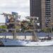El buque escuela Cuauhtémoc, de la Armada de México, atracó en el East River, el 18 de mayo de 2025. Foto: JUSTIN LANE/EFE/EPA.