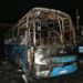 Ómnibus dañado por un incendio en una base en Camagüey. Foto: Leandro Pérez / Adelante.
