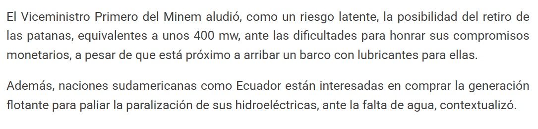 Captura de pantalla de un fragmento de un artículo de Granma sobre la situación electroenergética en Cuba, replicado por el sitio del Ministerio de Relaciones Exteriores (Minrex).
