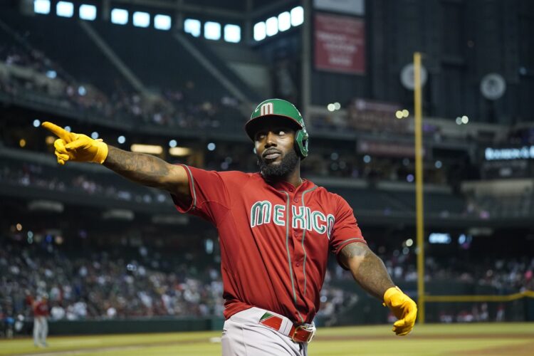 Randy Arozarena celebra tras anotar una carrera ante Canadá en el Clásico Mundial de béisbol,  2023. Foto: www.sportngnews.com