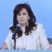 Fernández de Kirchner habla durante un acto en la ciudad de Quilmes, provincia de Buenos Aires, en 2024. Foto: Luciano González/  EFE.