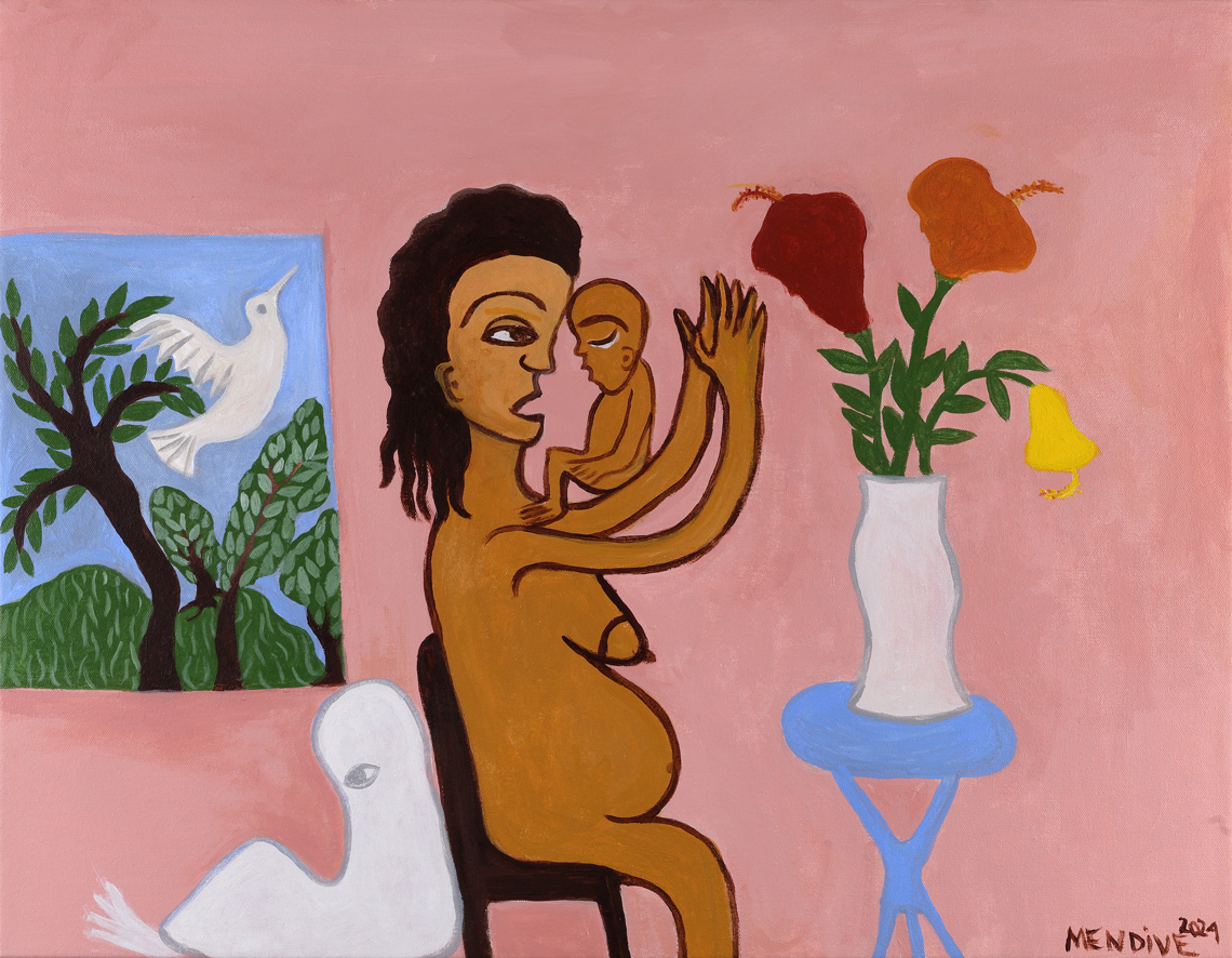 Fotografía cedida por la galería Latin Art Core de la obra 'Madre con hijo' (2024) del artista plástico cubano Manuel Mendive. Foto: Latin Art Core / EFE.